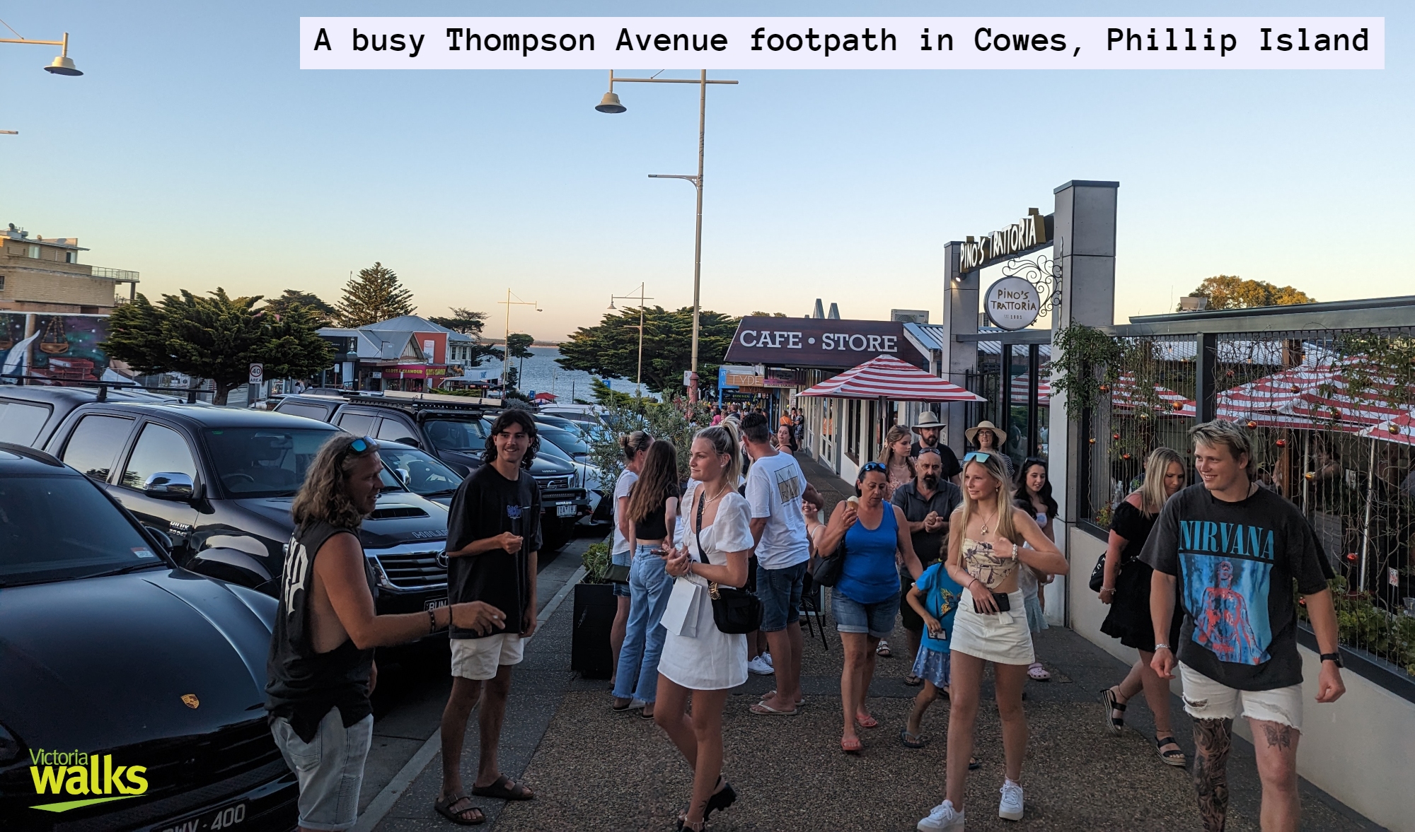 Victoria Walks: A crowded summer footpath in Cowes Phillip Island